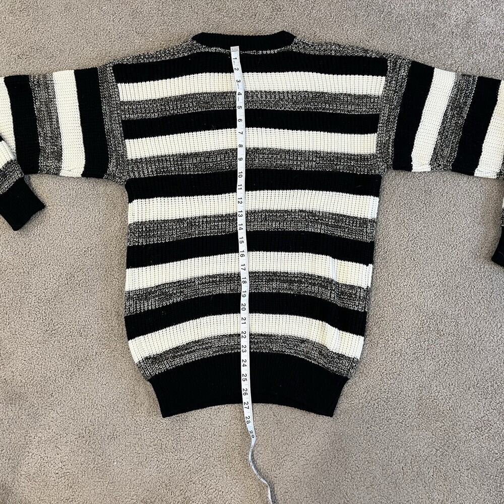 St. John’s Bay Women’s L Tall Striped Knit Sweater Black White Gray Crewneck - Picture 8 of 13
